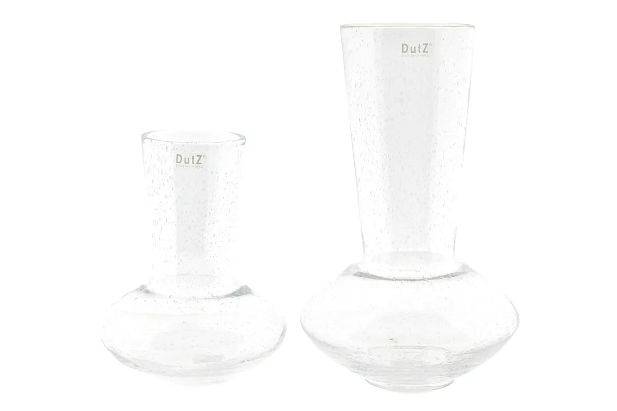 Clear glass vase set by Lowlands Design with bubble texture in two sizes