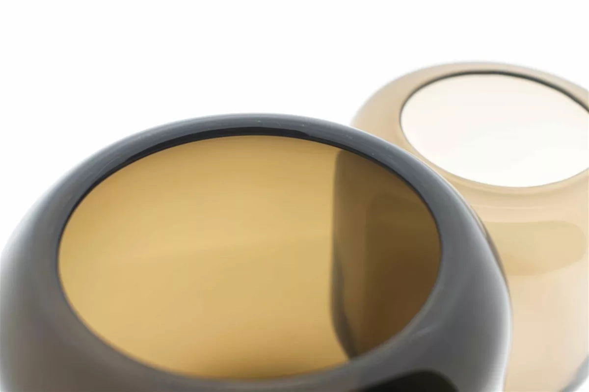 Lowlands Design modern glass vase with smooth rounded edges in amber and beige colors