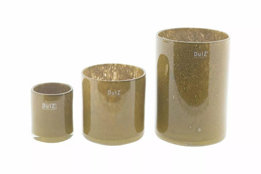 Set of three Lowlands Design vase cylinder glass cylinders in varying sizes with a brownish tint