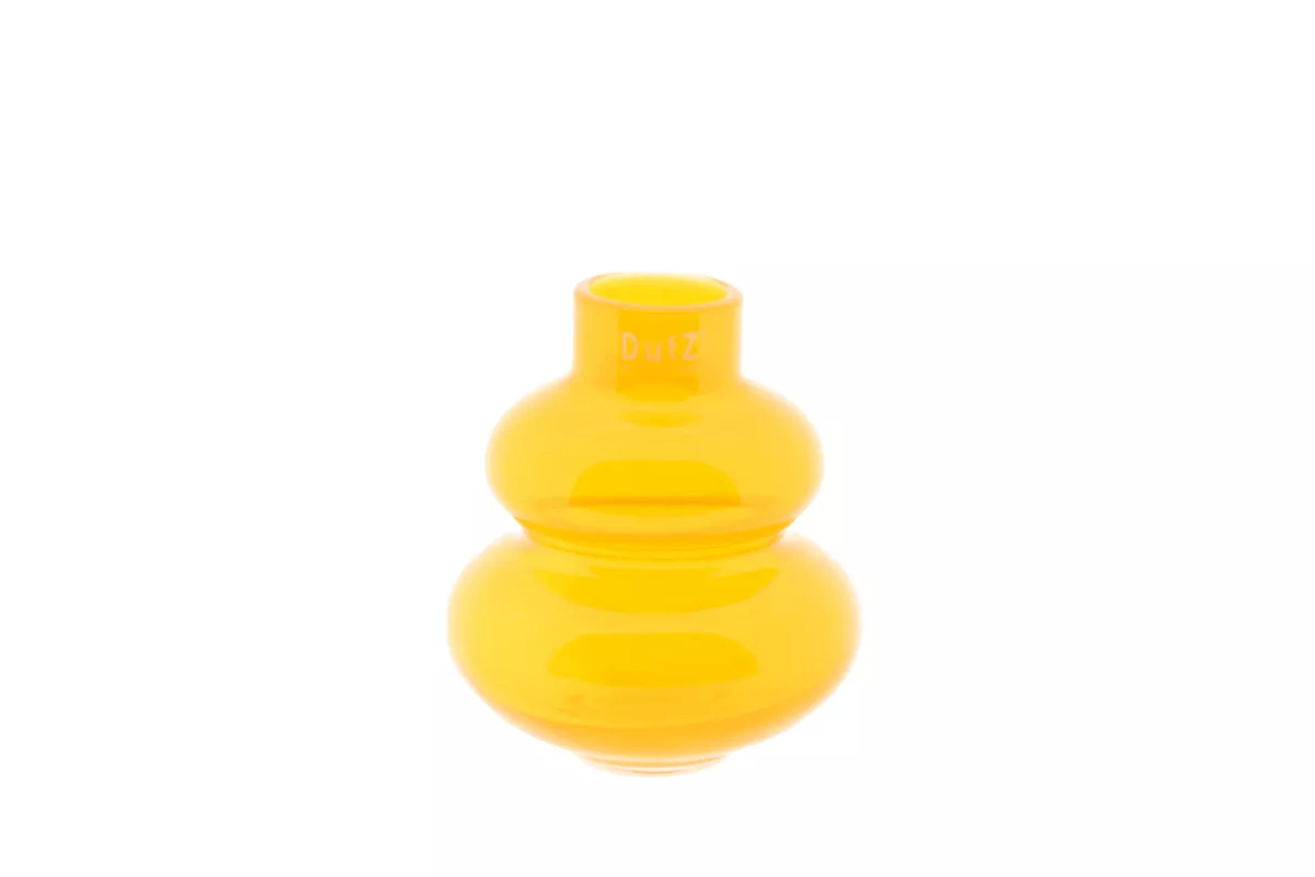 Bright yellow Lowlands Design vase with a glossy finish and modern rounded shape