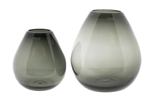 Set of two Lowlands Design grey glass vases with a smooth rounded shape and gradient color