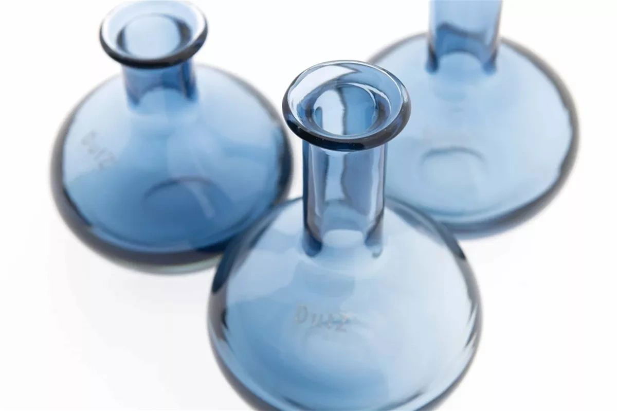 Lowlands Design blue glass vase set with three decorative rounded vases for home decor
