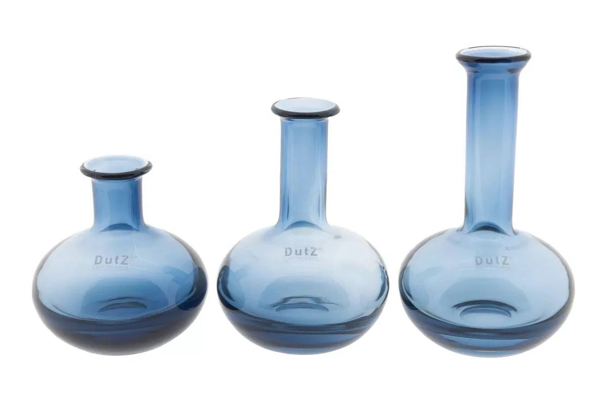 Lowlands Design blue glass vase set with three unique shapes for elegant home decor