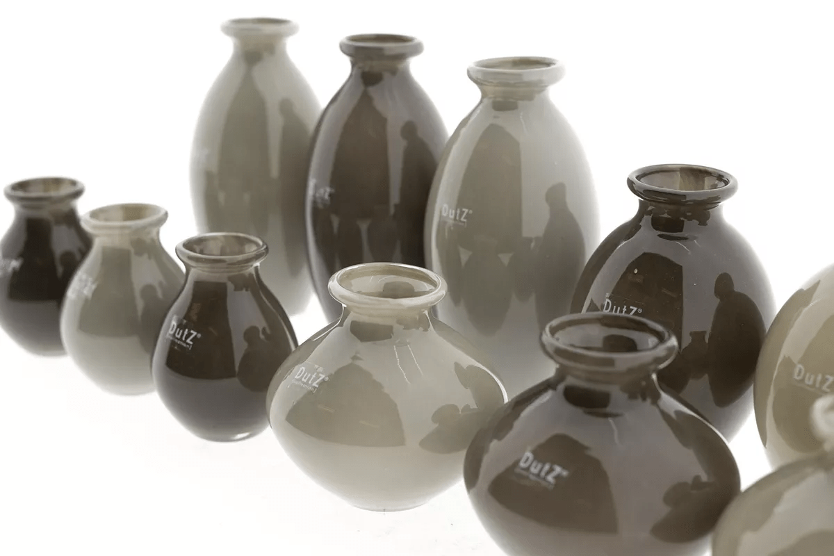Lowlands Design ceramic vase set with various sized glossy brown and beige vases