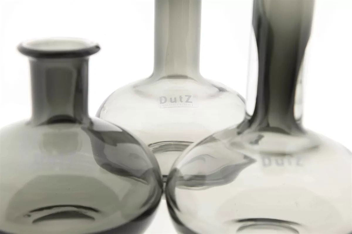 Lowlands Design grey glass vase set with three uniquely shaped decorative vases