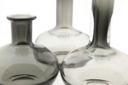 Lowlands Design grey glass vase set with three uniquely shaped decorative vases