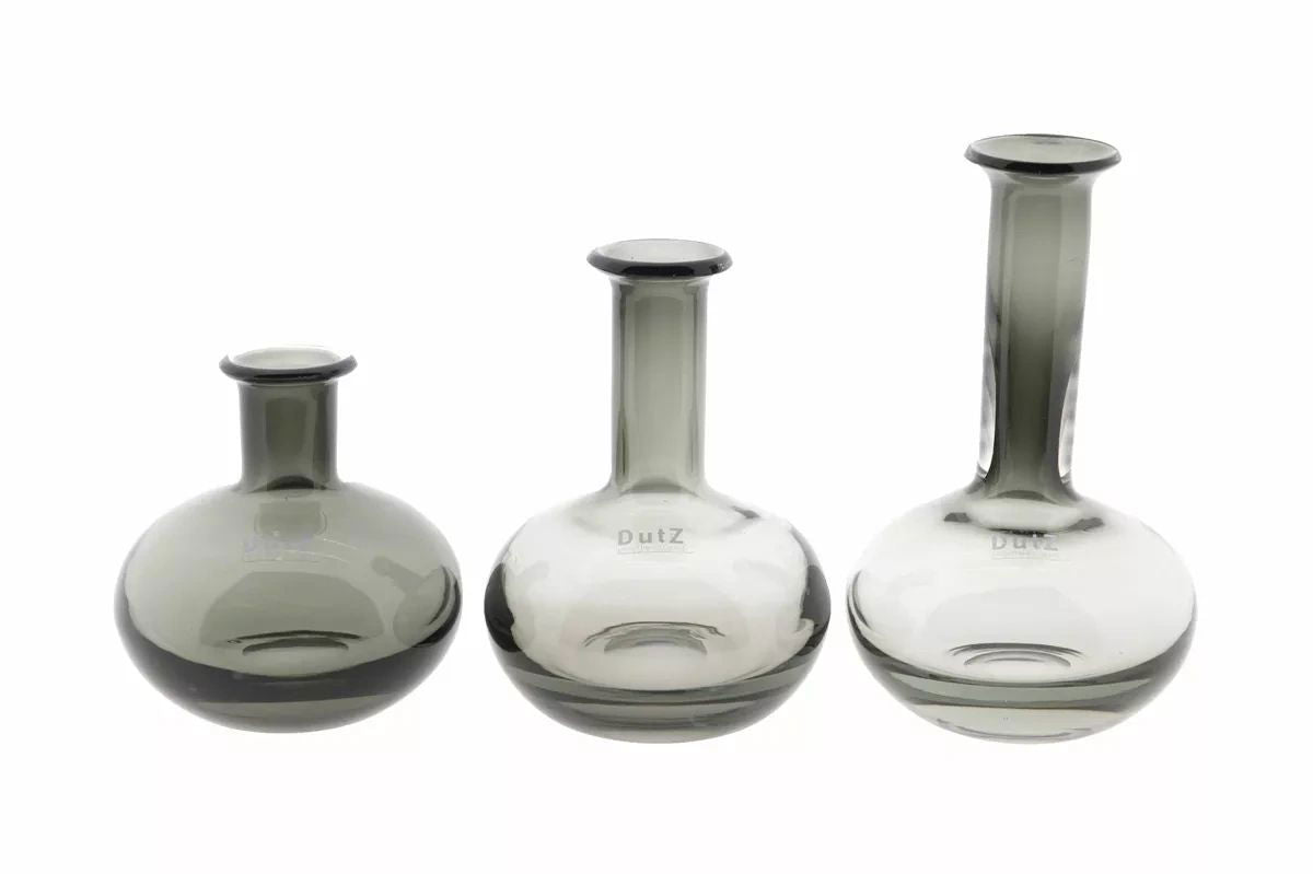 Lowlands Design grey glass vase set with three different shapes for elegant home decoration