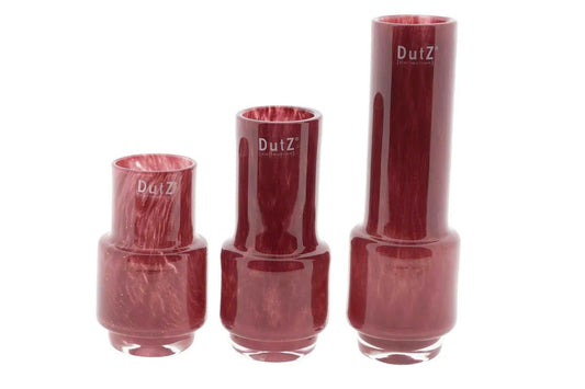 Set of three red glossy vases by Lowlands Design in varying heights for modern home decor