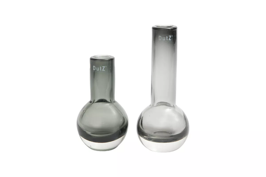 Lowlands Design set of two clear glass vases with rounded bases and narrow necks