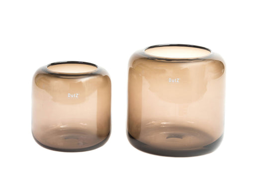 Two Lowlands Design brown glass vases with rounded shape and smooth finish