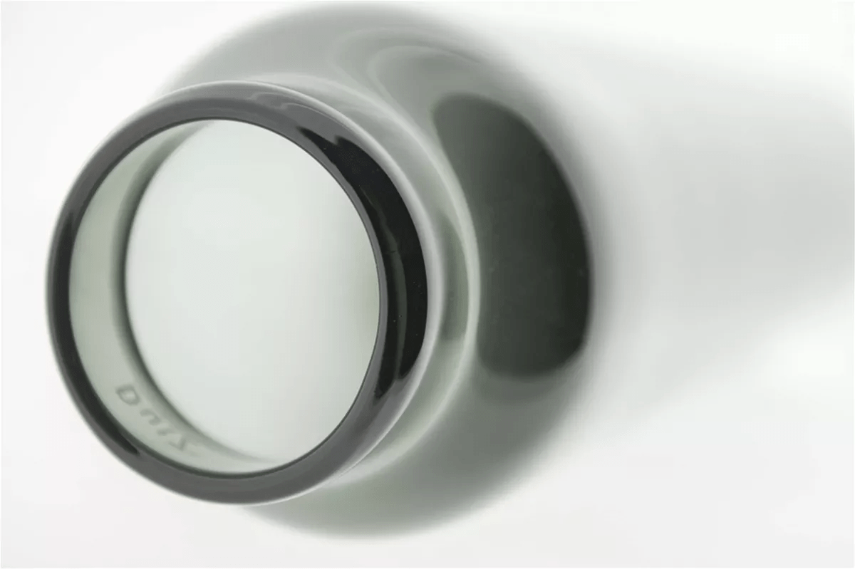 Lowlands Design sleek grey ceramic cylinder vase viewed from above with smooth glossy finish