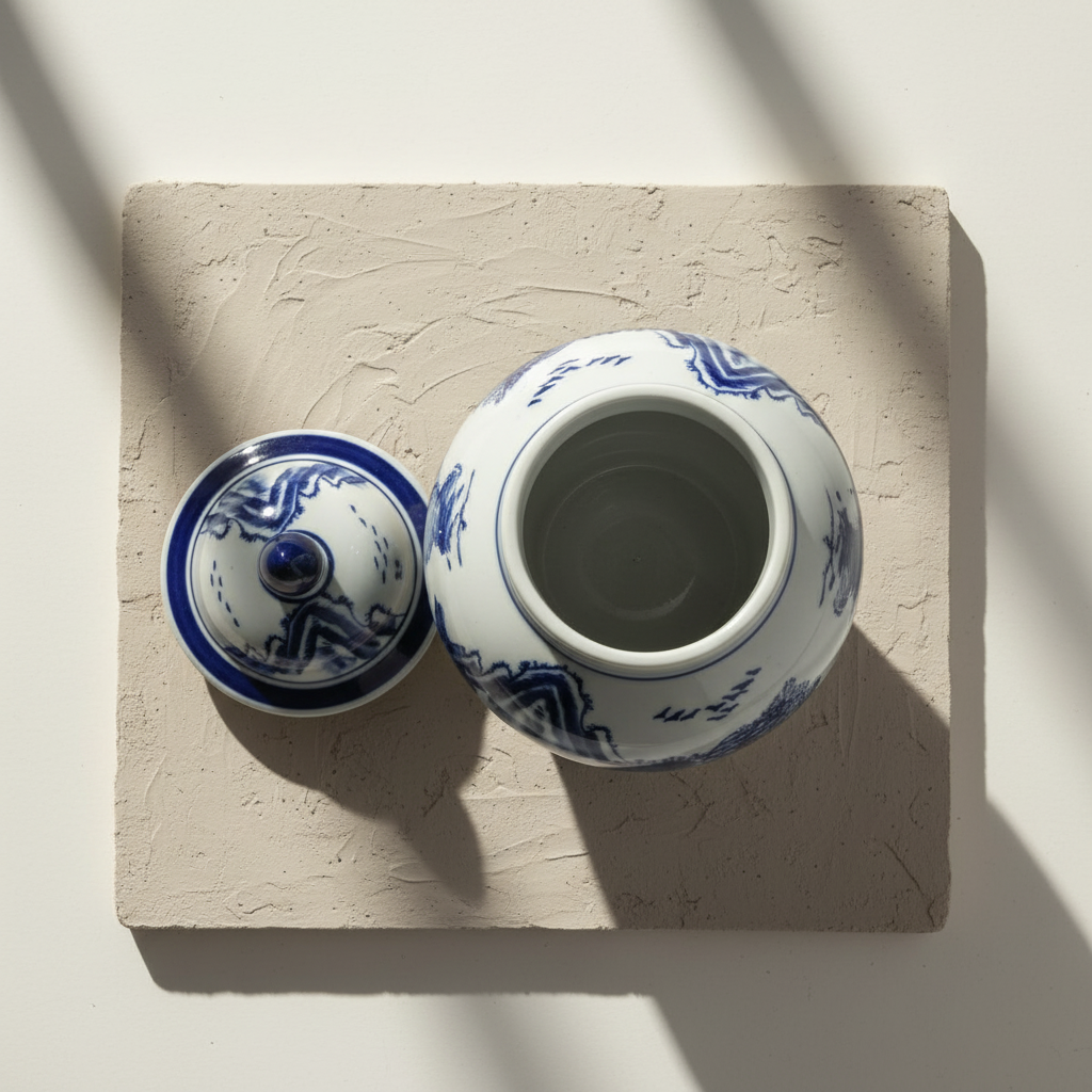 Chinoiserie Ginger Jar Pot & Vase Ermelo - 19x15x15cm - White Blue Porcelain