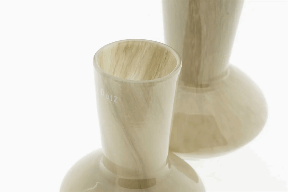 Elegant Lowlands Design handblown glass flowervase featuring a smooth finish and unique marbled pattern