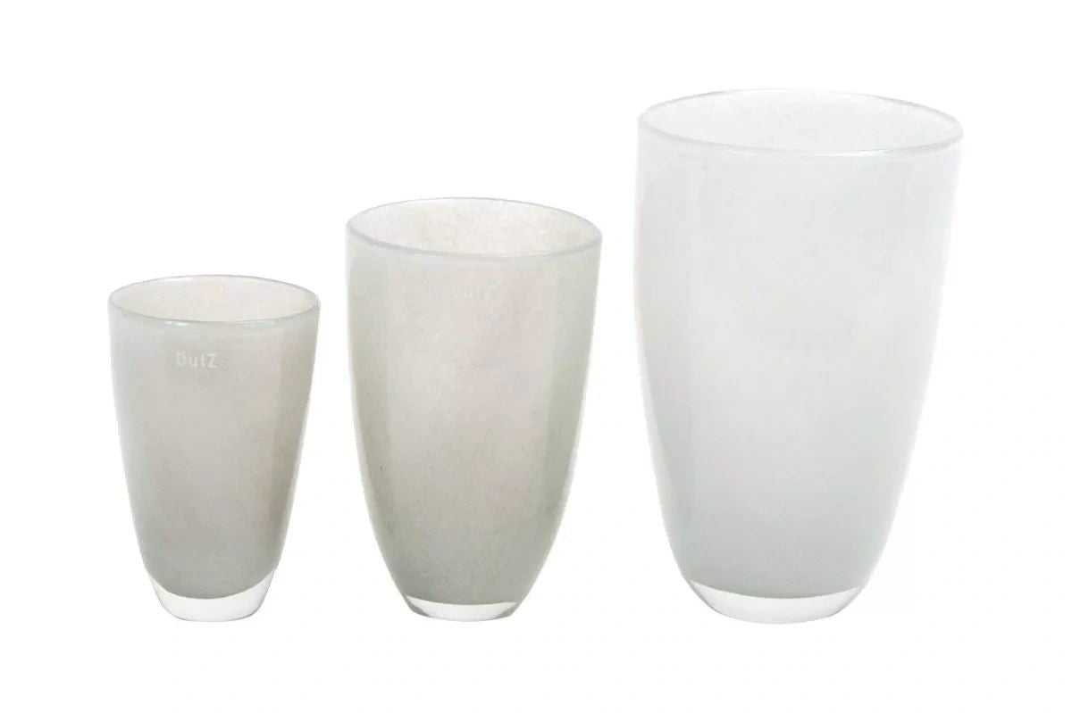 Set of three frosted glass flowervase vases by Lowlands Design in varying sizes for decorative display