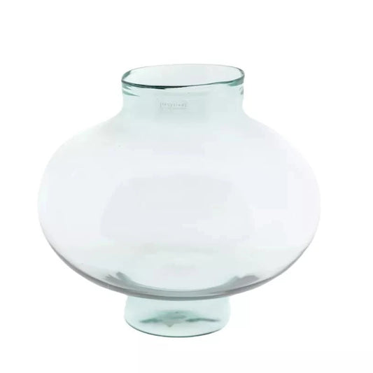 Lowlands Design clear recycled glass vase with rounded shape and narrow neck