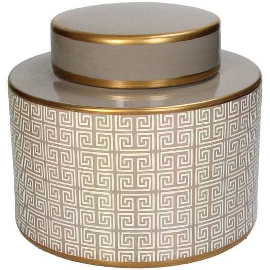 Lowlands Design Ginger Jar Pot Beige Gold Porcelain with Elegant Geometric Pattern
