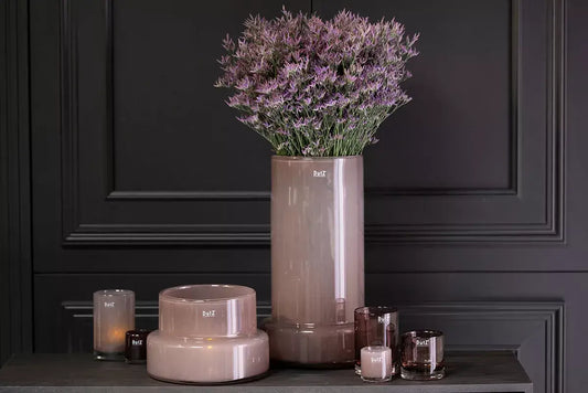 Lowlands Design large glass vase in purple, elegantly holding lavender flowers, perfect for home decor