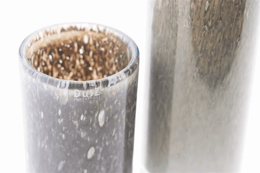 Lowlands Design mocca brown cylinder vase featuring a unique speckled design and smooth finish
