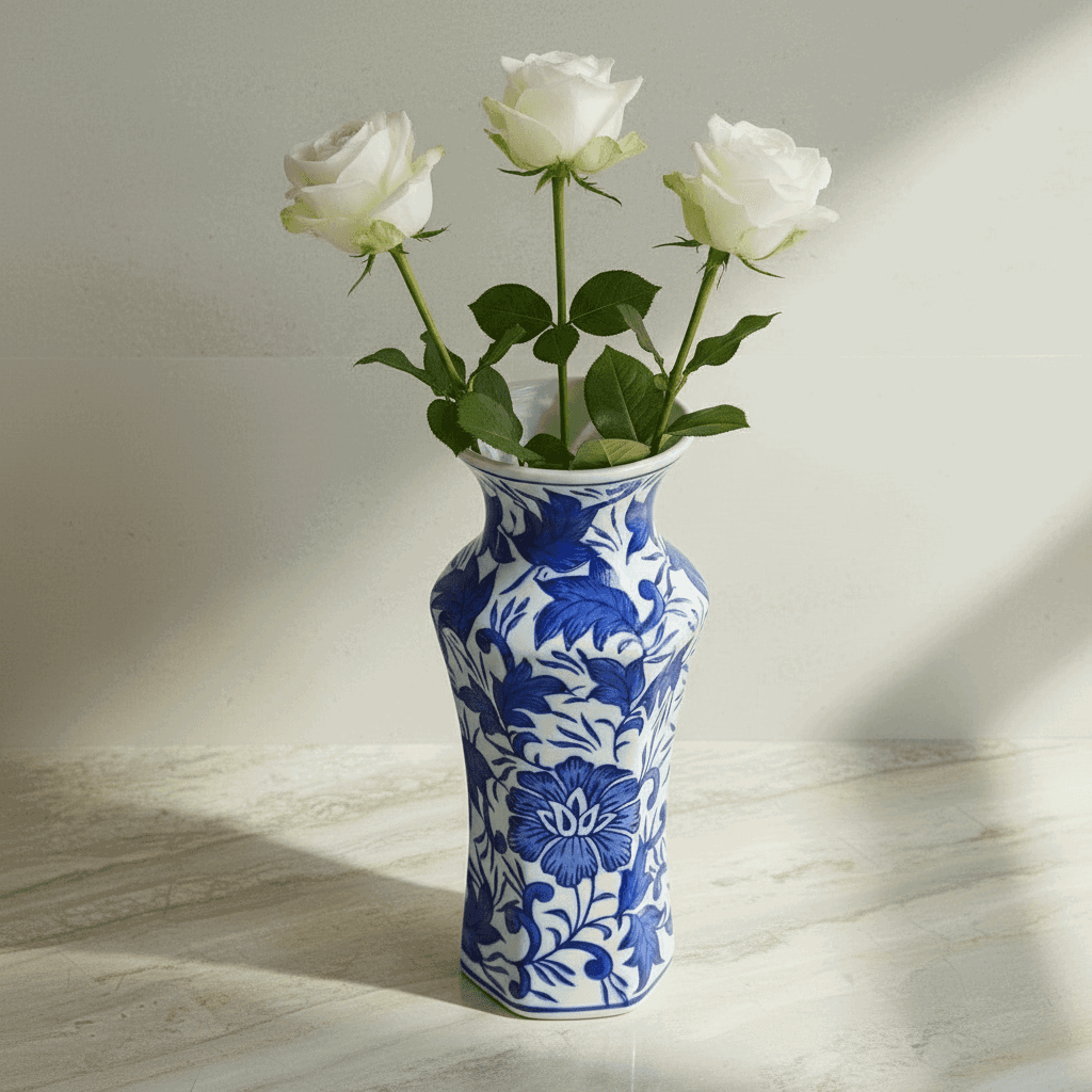 Dutch Blauw Vase Emmen - 21x10x10cm - White Blue Porcelain Ceramic