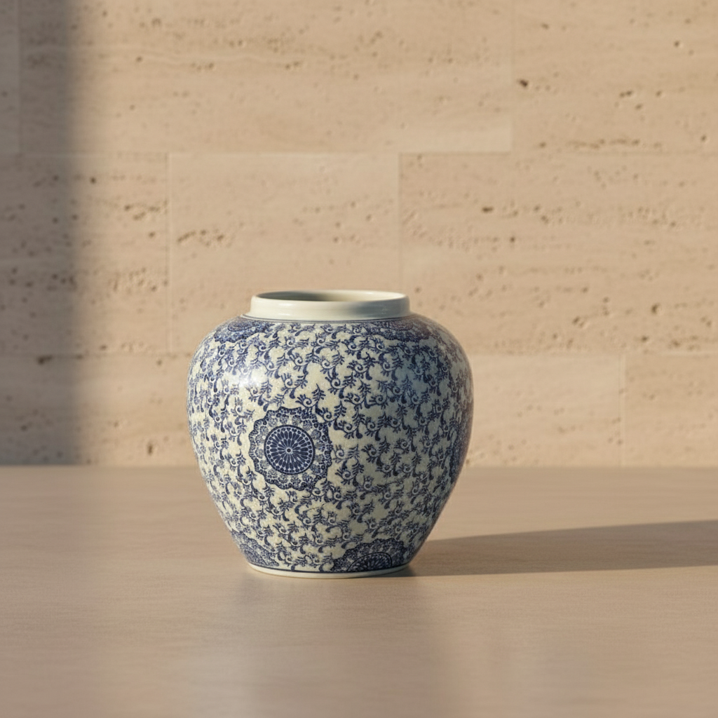 Ginger Jar Pot Raalte - 30x28x28cm - White Blue Ceramic Porcelain