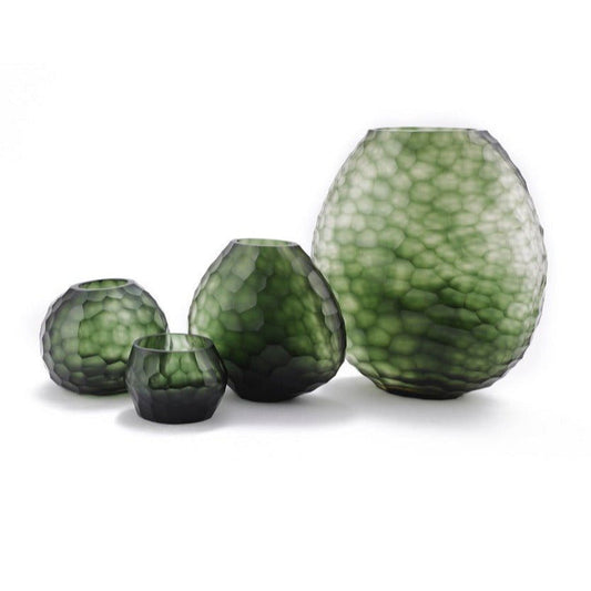 Lowlands Design green textured glass candleholder set with four varying sizes for home decor