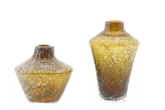 Lowlands Design amber glass vase diffuser set with textured bubble design in two sizes