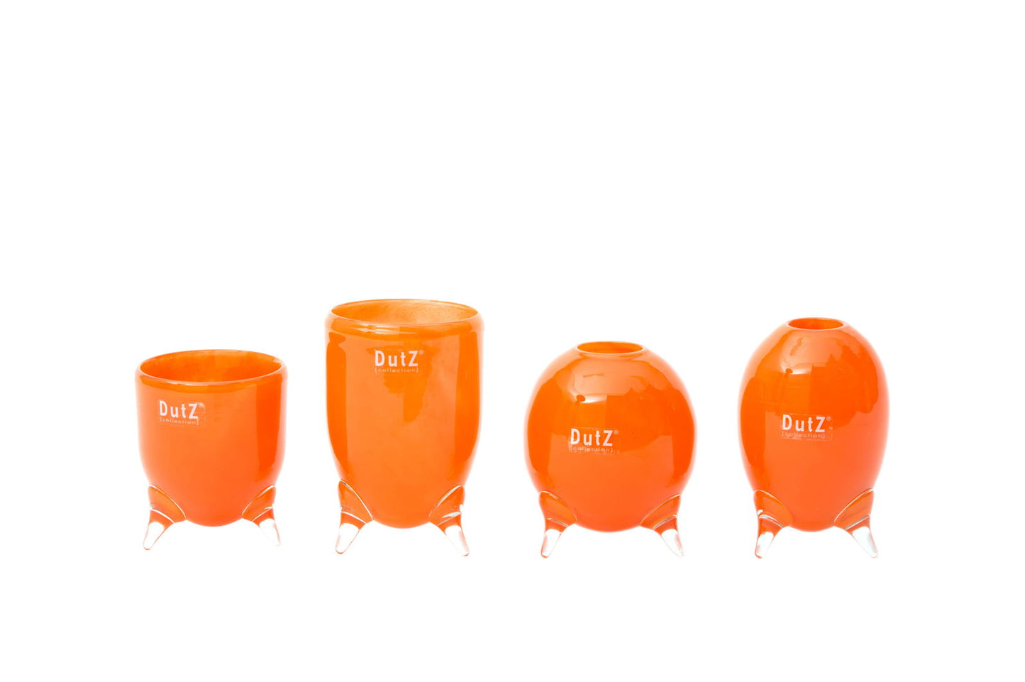 Lowlands Design orange vase set glass feet with unique clear glass bases in various shapes