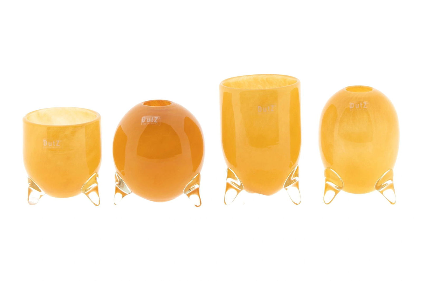 Lowlands Design vase set glass feet in yellow with unique rounded shapes and clear glass supports