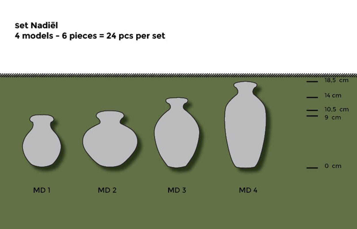 Lowlands Design vase set with four different models in varying heights from 9 cm to 18.5 cm