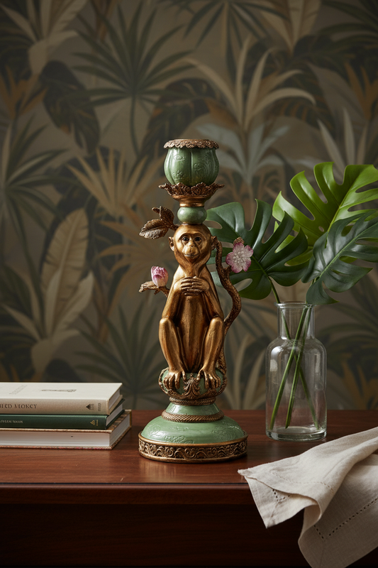 Vintage Style Monkey Candleholder - H26x10x9.5cm - Polyresin