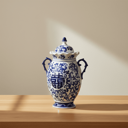 Ginger Jar Pot & Vase Delft - 34x23x18cm - White Blue Porcelain Chinoiserie
