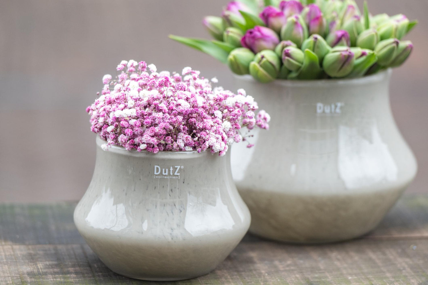DutZ collection of colourful mouth-blown glass plant pots perfect for flowers candles and decorative plants