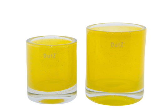 Glass CYLINDER Candleholder vase - Electric Sunset with Bubbles