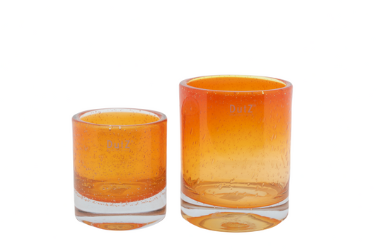 Glass CYLINDER Candleholder vase - Electric Sunset with Bubbles