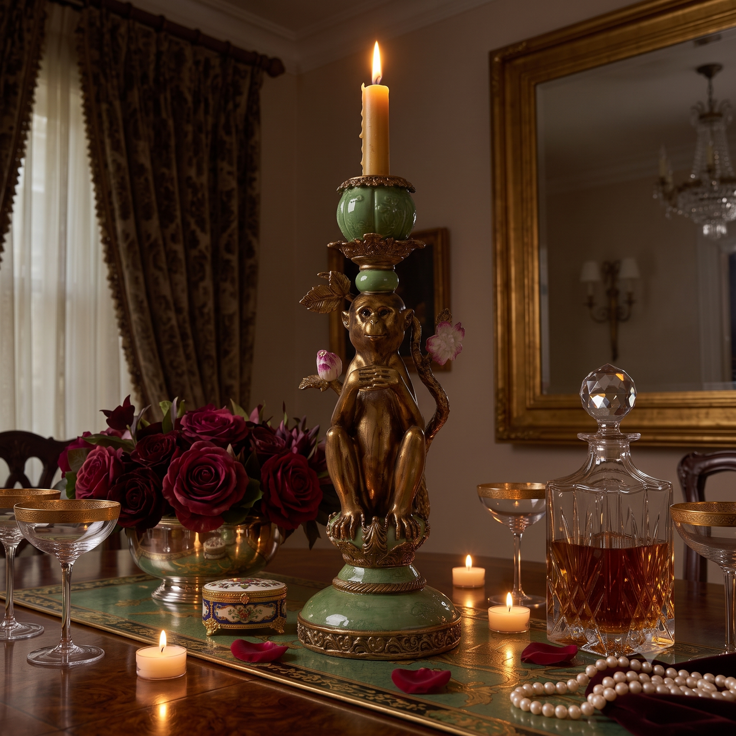 Vintage Style Monkey Candleholder - H26x10x9.5cm - Polyresin