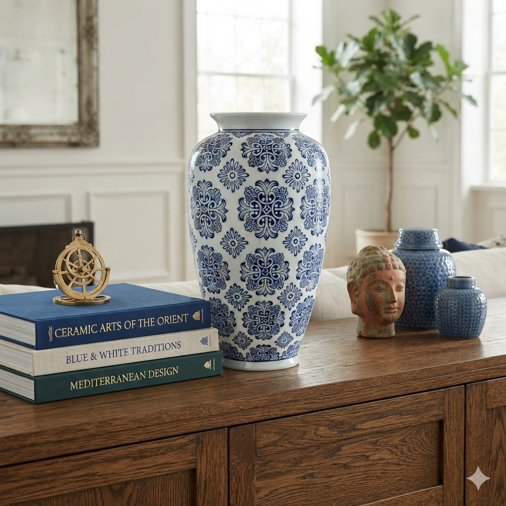 Dutch Blauw Flower Vase Moerdijk - 36x18x18cm - Blue White Porcelain