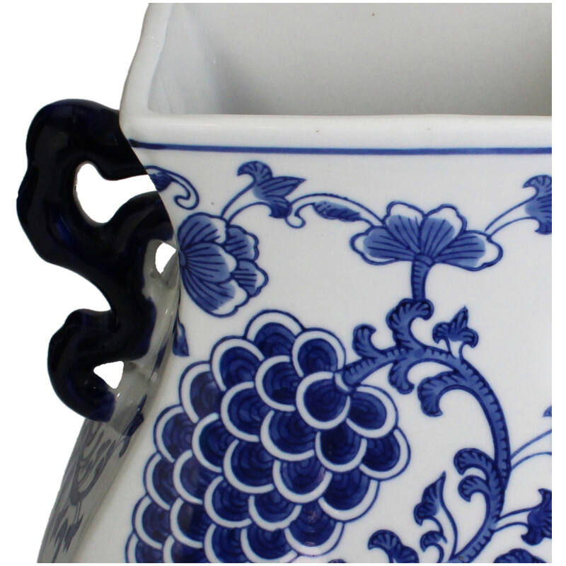Traditional Chinoiserie Flower Vase Cuijk - 29.5x22x19cm - Blue White Porcelain