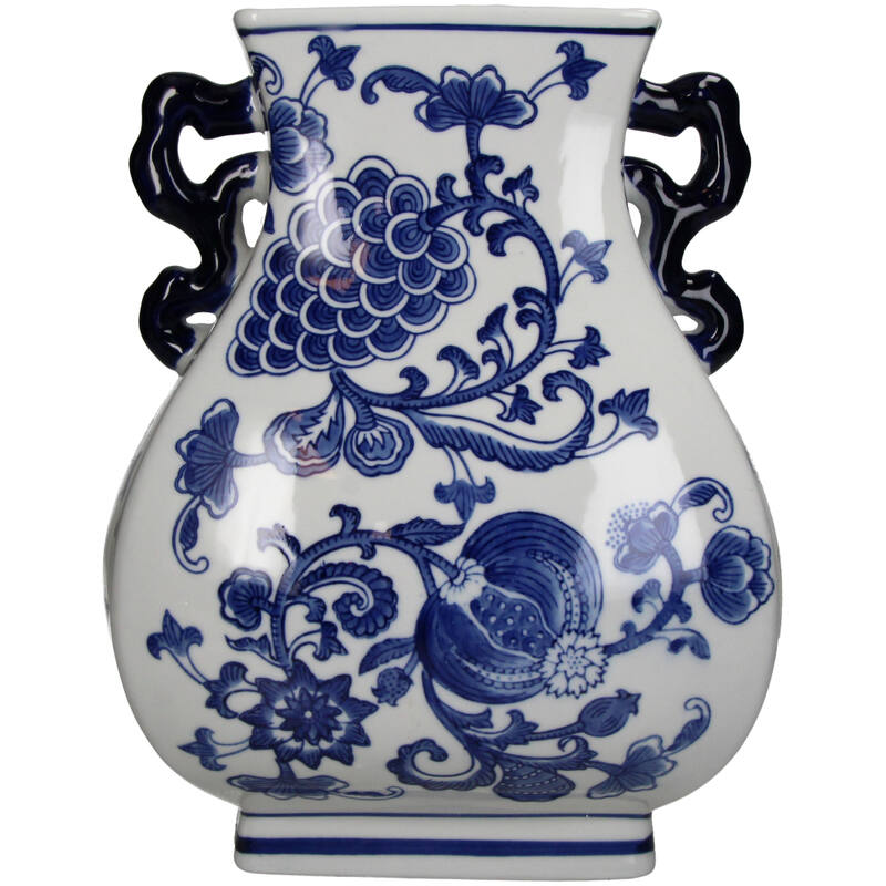 Traditional Chinoiserie Flower Vase Cuijk - 29.5x22x19cm - Blue White Porcelain