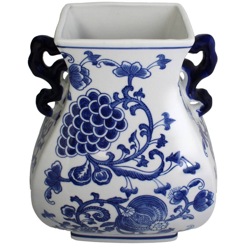 Traditional Chinoiserie Flower Vase Cuijk - 29.5x22x19cm - Blue White Porcelain