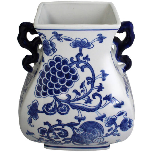 Traditional Chinoiserie Flower Vase Cuijk - 29.5x22x19cm - Blue White Porcelain