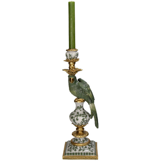 Vintage Style Parrot Candleholder L - H39x13x13cm - Polyresin Green