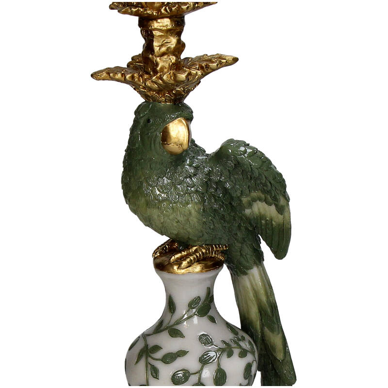 Vintage Style Parrot Candleholder L - H39x13x13cm - Polyresin Green
