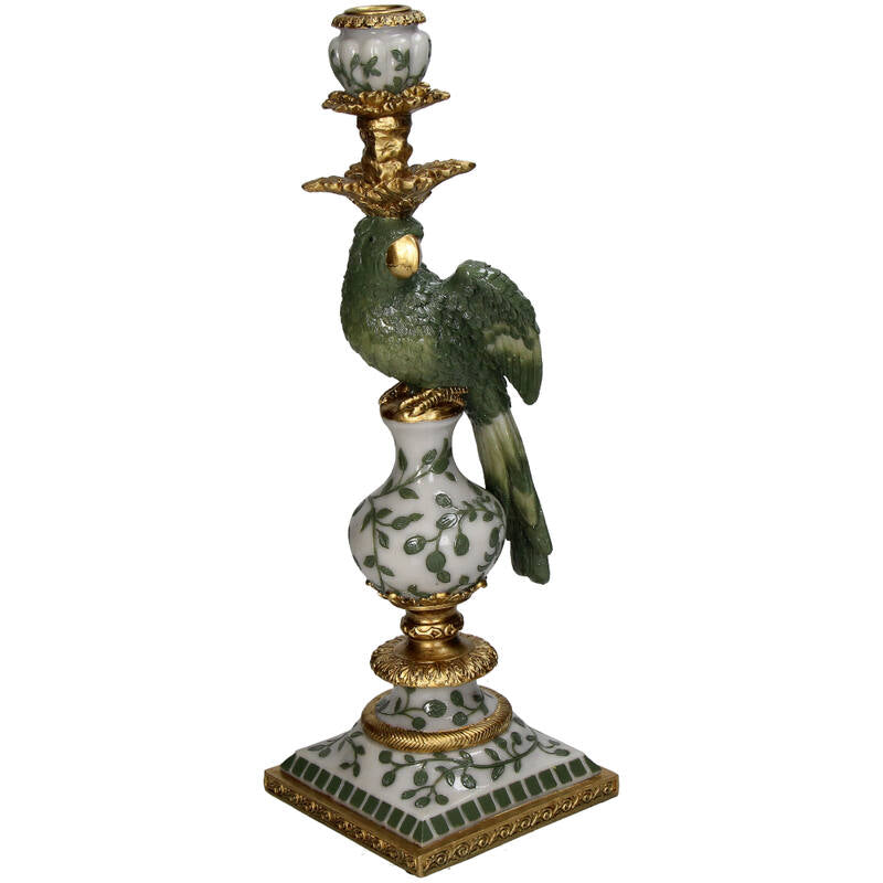 Vintage Style Parrot Candleholder L - H39x13x13cm - Polyresin Green