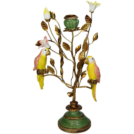 Vintage Style Parrots Candelabra - H33x16.5x9cm - Polyresin