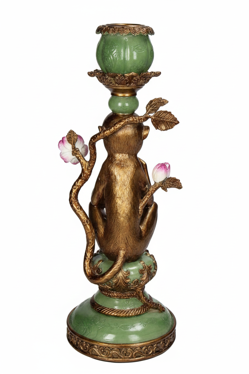 Vintage Style Monkey Candleholder - H26x10x9.5cm - Polyresin
