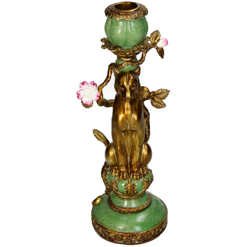 Vintage Style Leopard Candleholder - H26x10x9.5cm - Polyresin