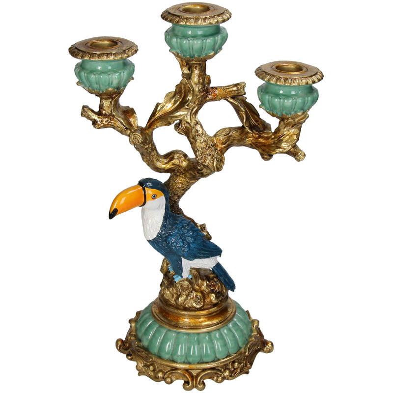 Vintage Style Toucan Candelabra - H33.5x21x14cm - Polyresin