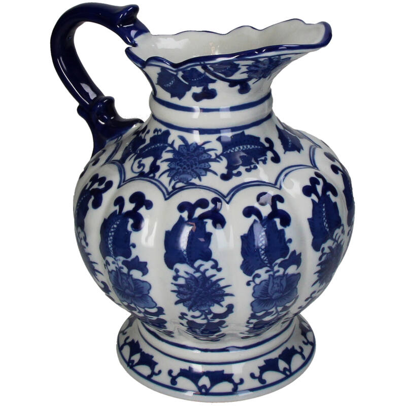 Traditional Jug Flower Vase Aekinga - 25x23.5x19.5cm - White Blue Porcelain