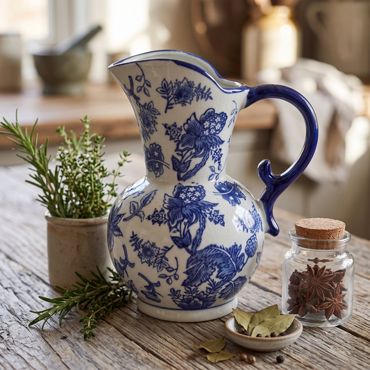 Traditional Jug Flower Vase Alkmaar - 30.5x20.5x19cm - Blue White Porcelain