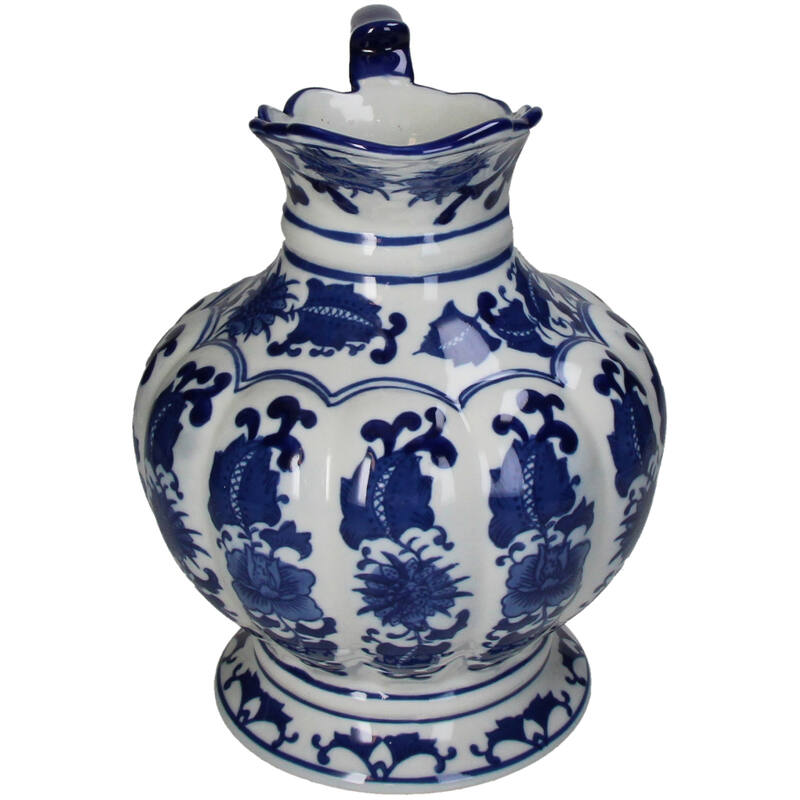 Traditional Jug Flower Vase Aekinga - 25x23.5x19.5cm - White Blue Porcelain